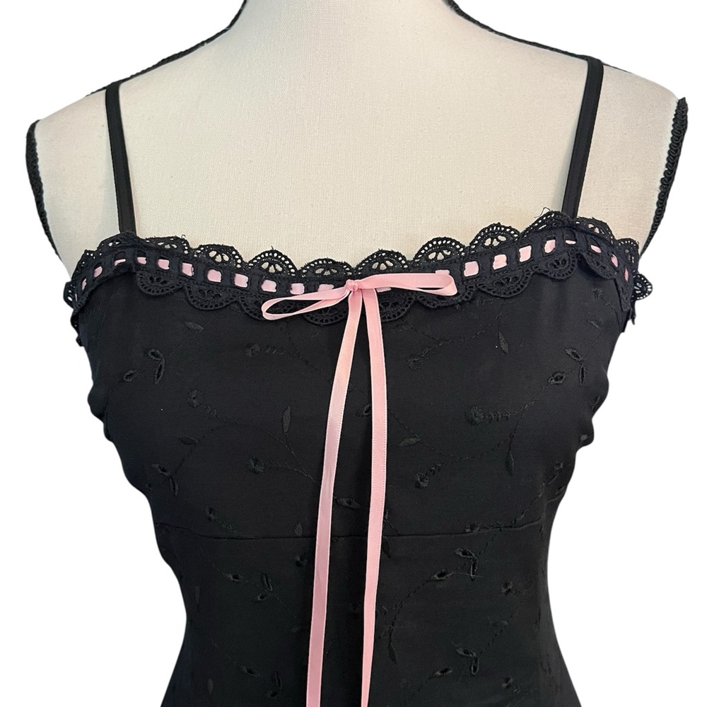 🚫SOLD🚫 Vintage Betsey Johnson New York Floral Embroidery Pink Ribbon Dress - Picture 4 of 9